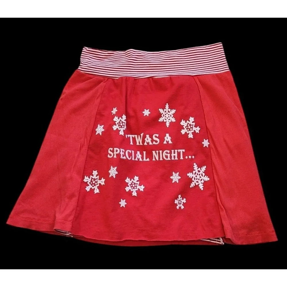 Christmas Skirt Girl's Size 10/12 Handmade Lined Red White Elastic Waist Vintage